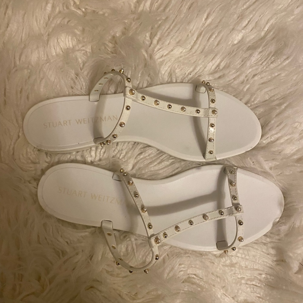 Stuart Weitzman White Studded Women's Sandals